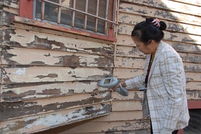 Using lead detector on wall