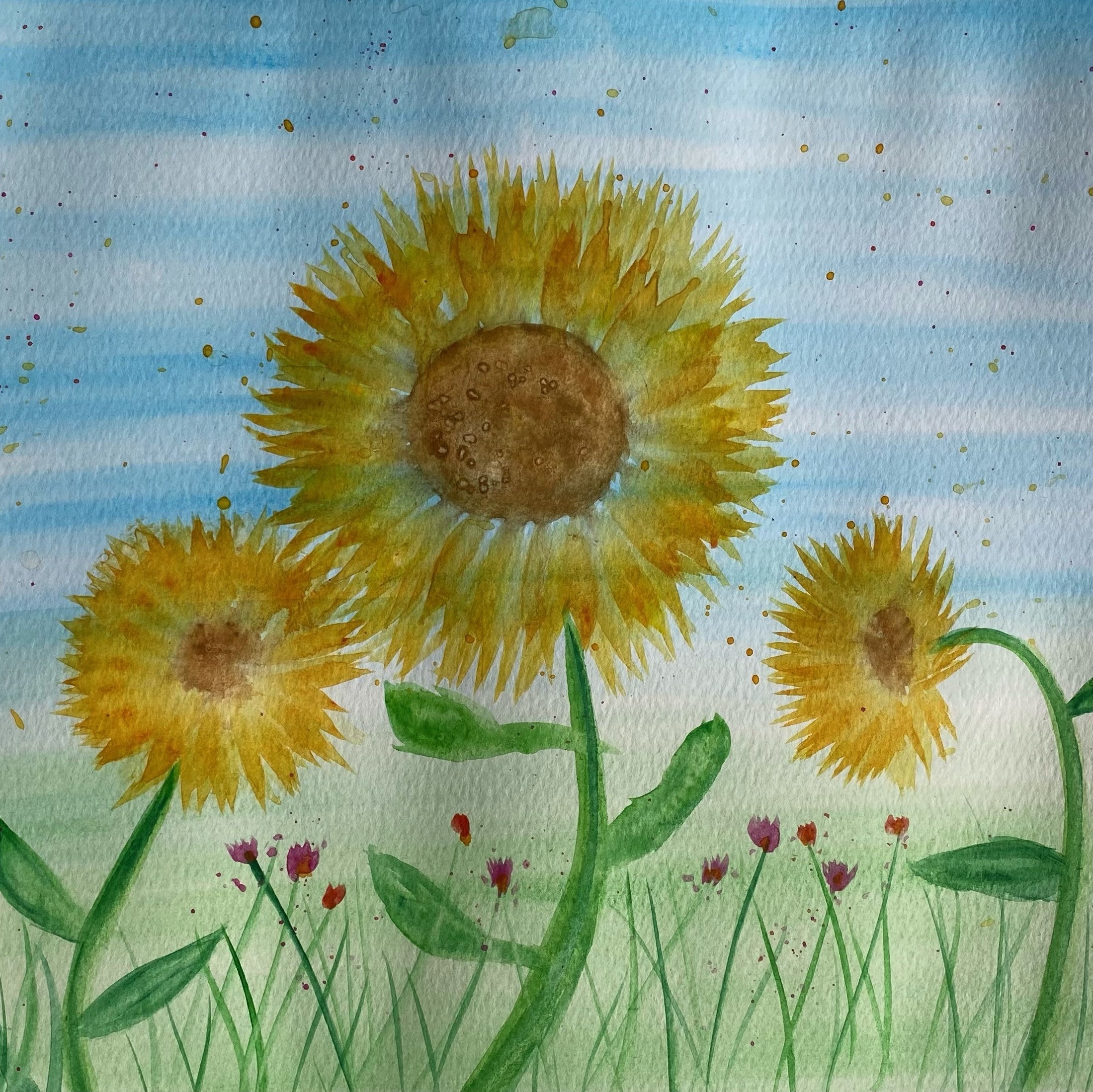 Watercolor painting of sunflowers