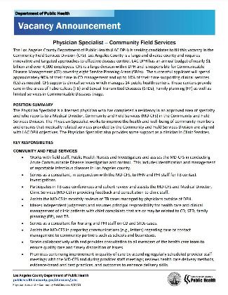 Physician Specialist – Community Field Services 