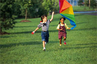 Kids flying kite