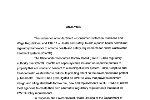 Ordinance Adopted - Local Agency Management Program