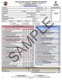 Retail Food Official Inspection Report Sample