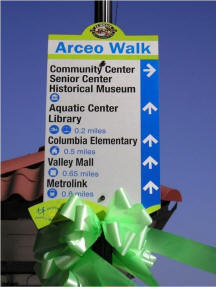 Newly installed wayfinding signage along Arceo Walk in El Monte.
