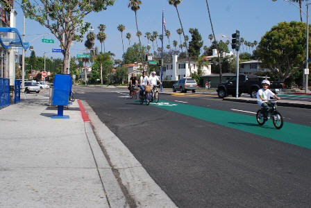 2nd Street bike sharrow in Belmont Shore neighborhood of Long Beach.