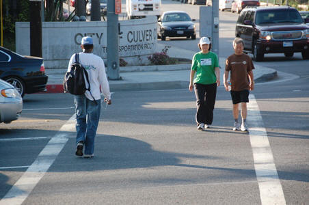 Culver City pedestrians sharing the streets with vehicles.