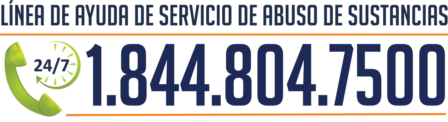 Servicio de la línea de ayuda para el abuso de substancias. 24/7. 1.844.804.7500