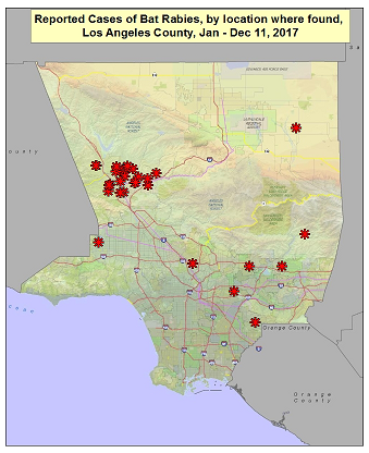2017 map rabid bats in Los Angeles County