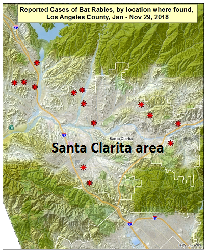 2018 map rabid bats in Santa Clarita area